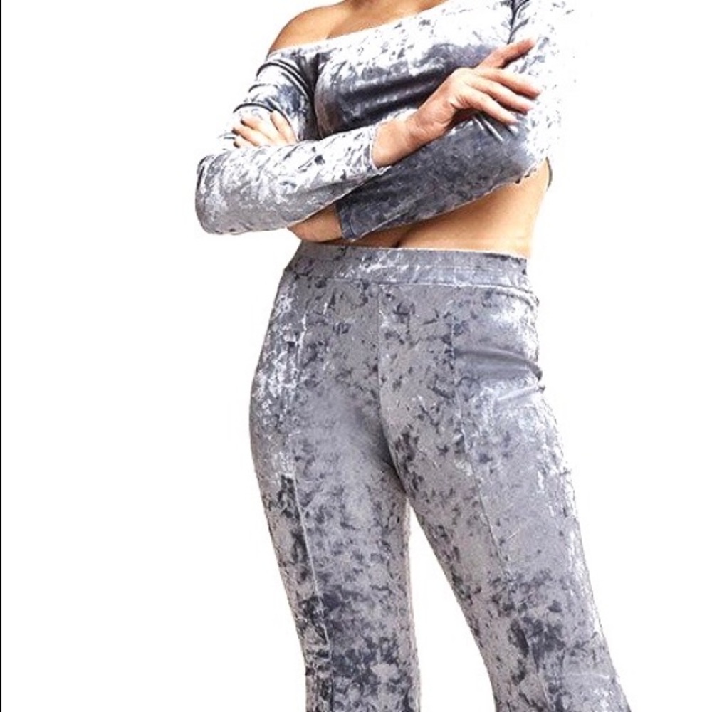 Forever 21 velvet crop top and flared pants set